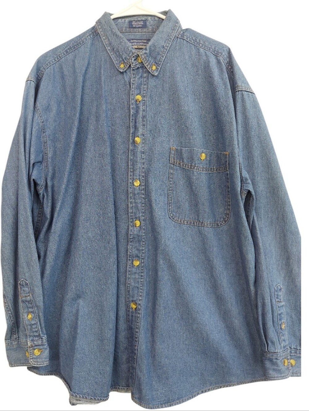 Real Good Denim By AllSport Classic Blue Denim Button-Down Jean Shirt